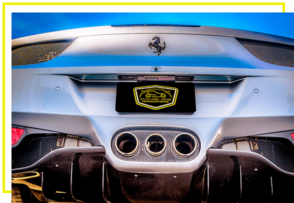 Back view of a silver sports car